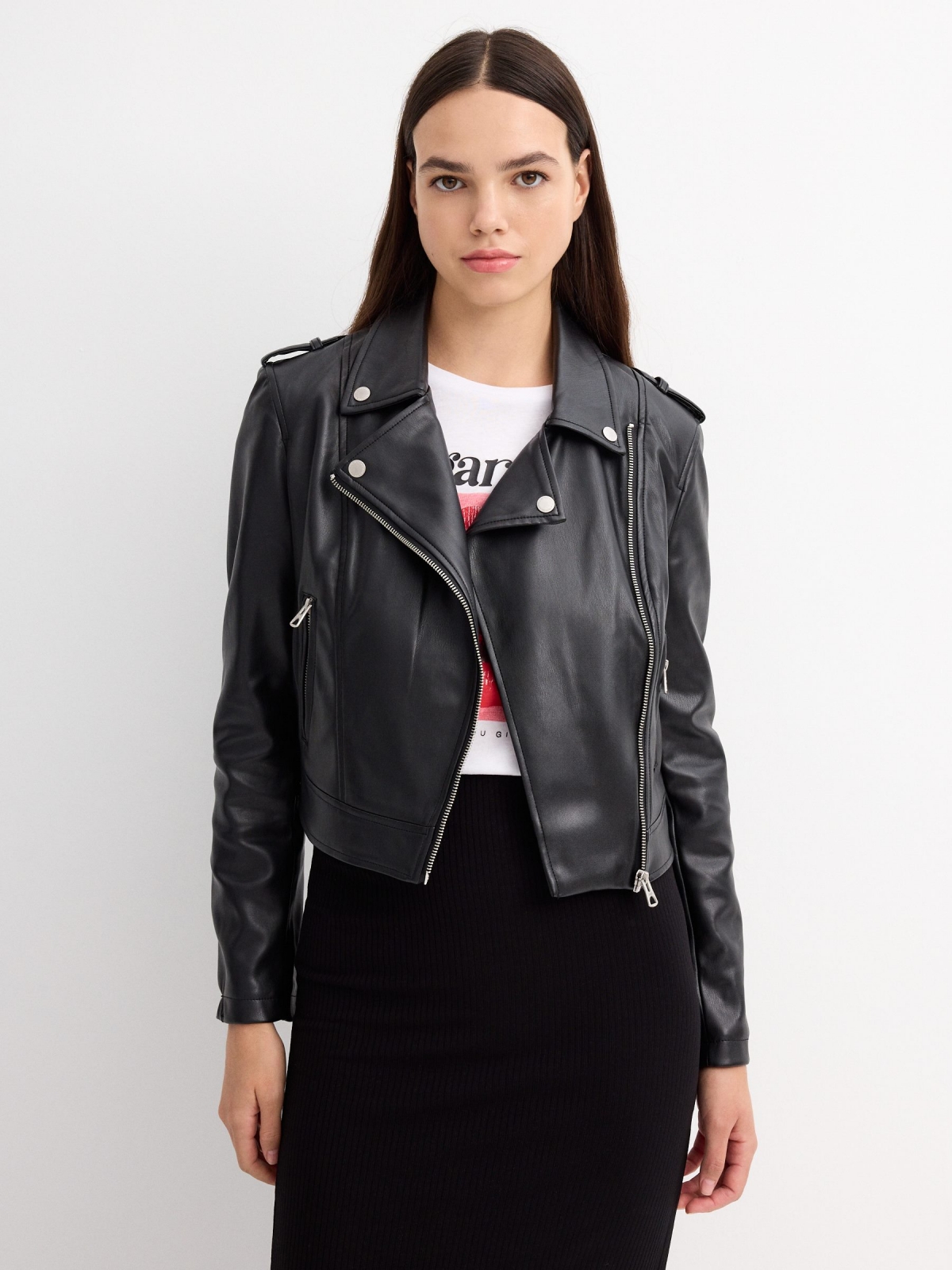 Biker jacket with lapel