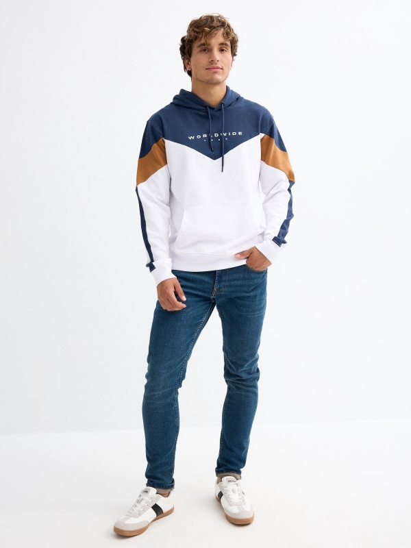 Sweatshirt com capuz desportivo branco vista geral frontal