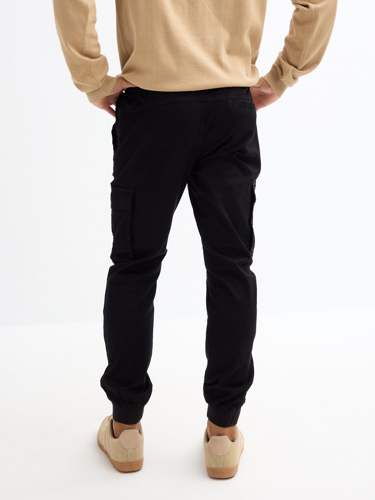 Jogger pants with pocket legs black middle back view