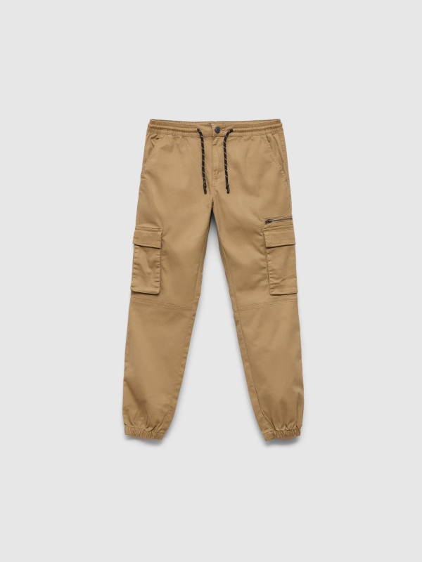  Pantalón jogger multibolsillos beige vista frontal