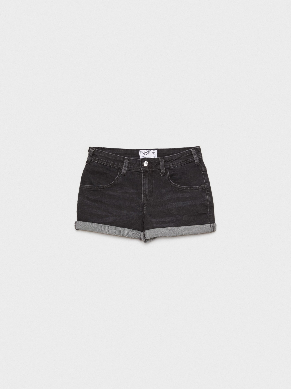  Shorts denim tiro bajo efecto lavado negro