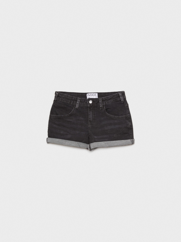  Short denim lavado com cintura baixa preto