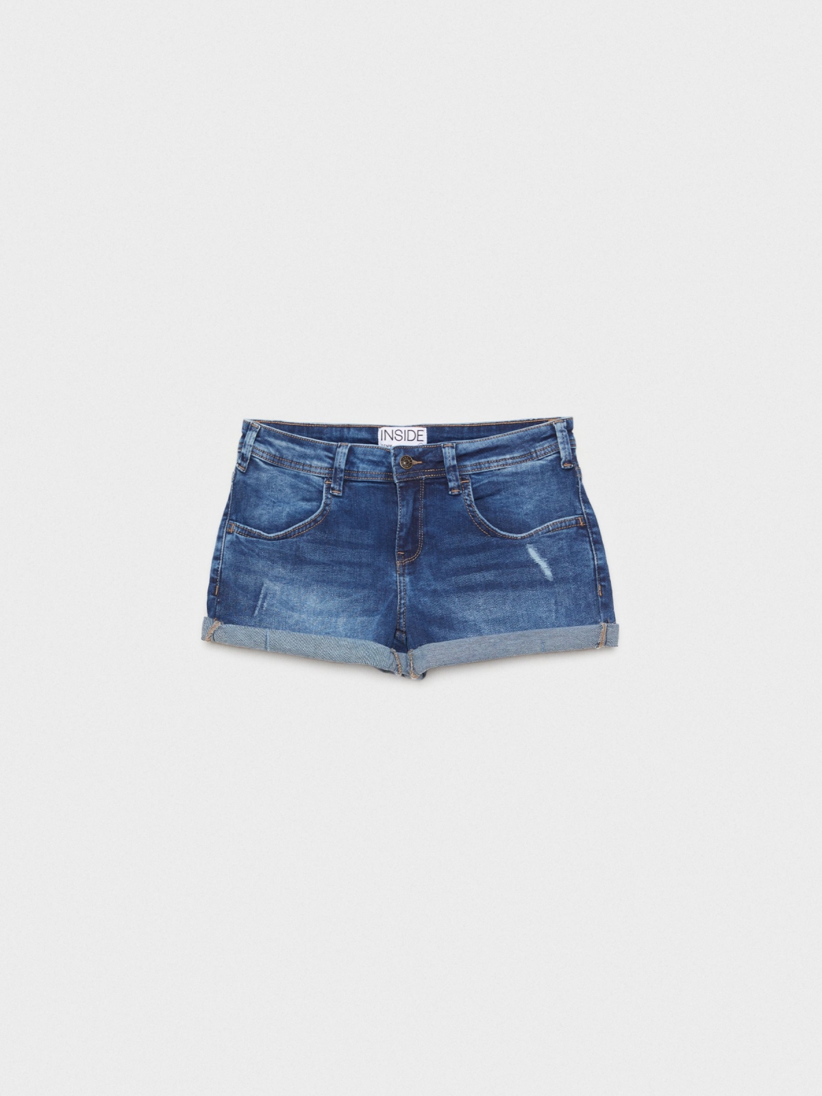  Shorts denim de cintura baixa azul lavado azul