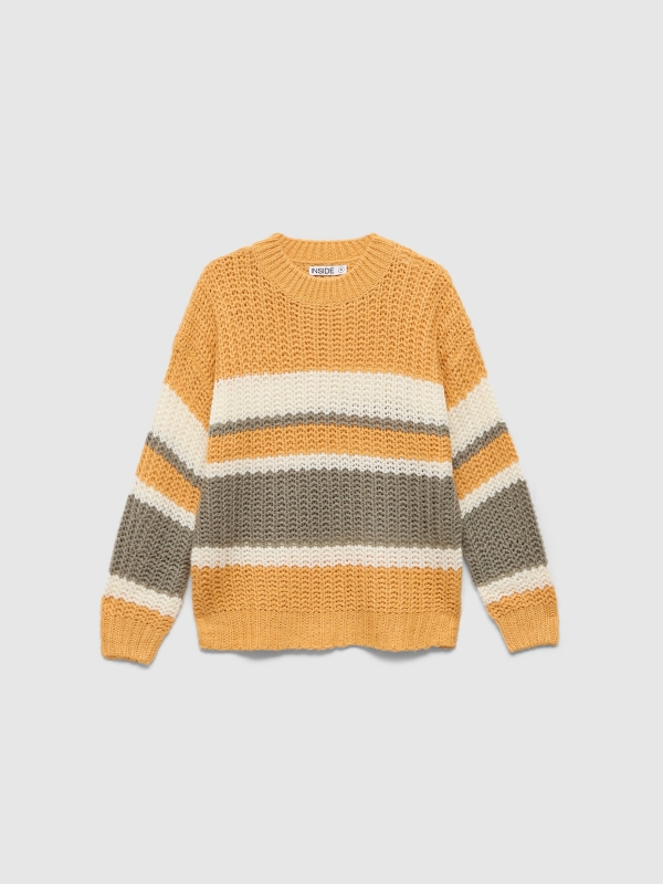  Chunky knit sweater with stripes yellow front view