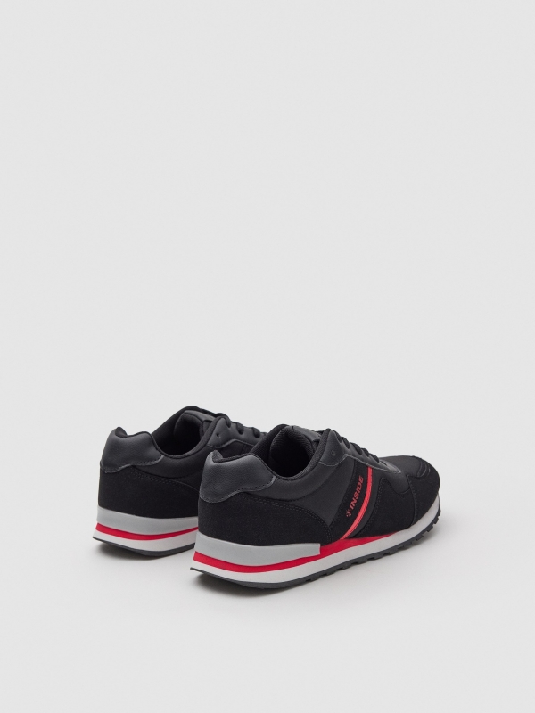 Combined nylon casual sneaker black 45º back view