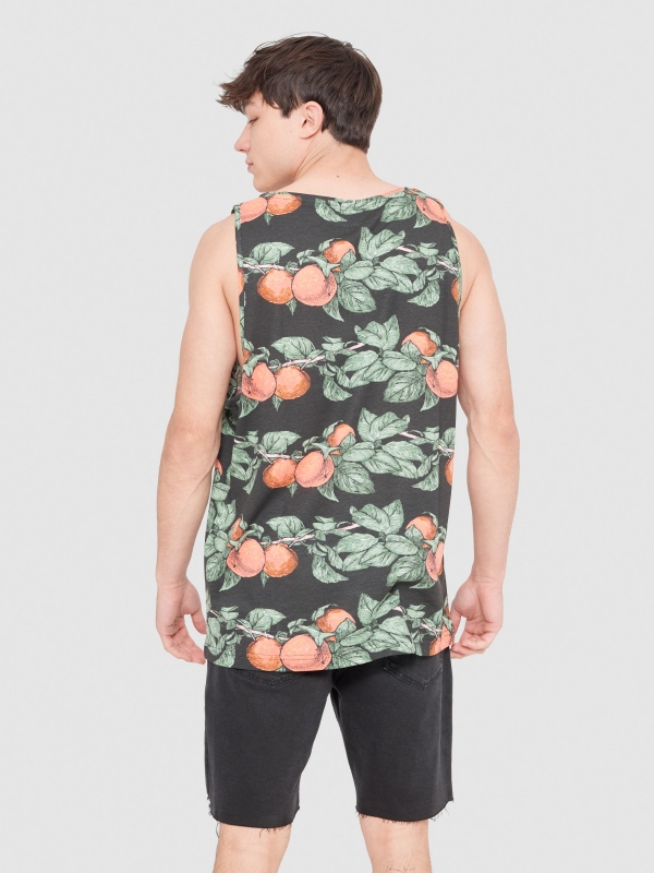 Fruit print tank top black middle back view