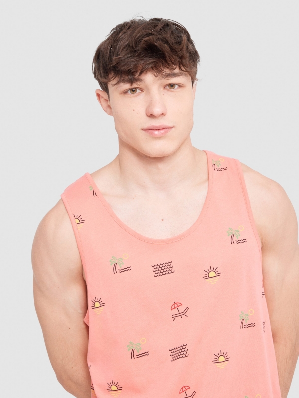 Tropical tank top pink detail view