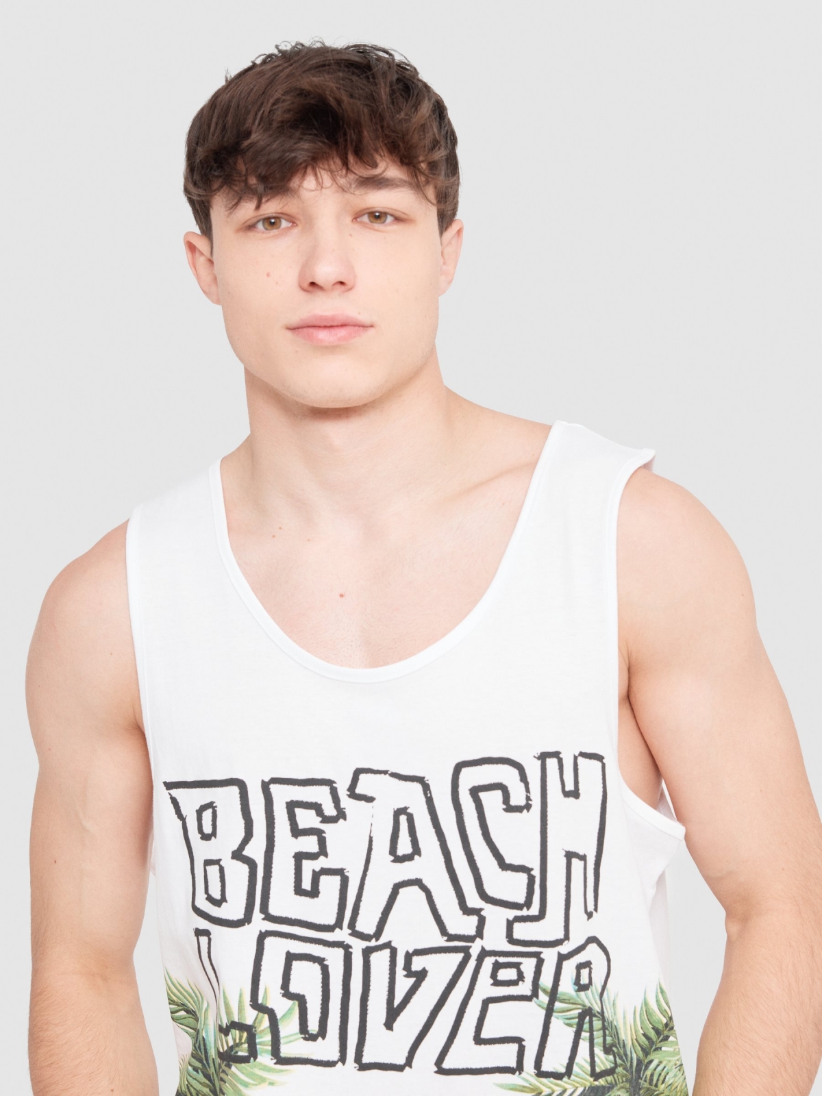 Beach lover tank top white detail view