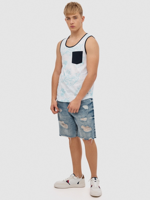 Tropical tank top with pocket white front view