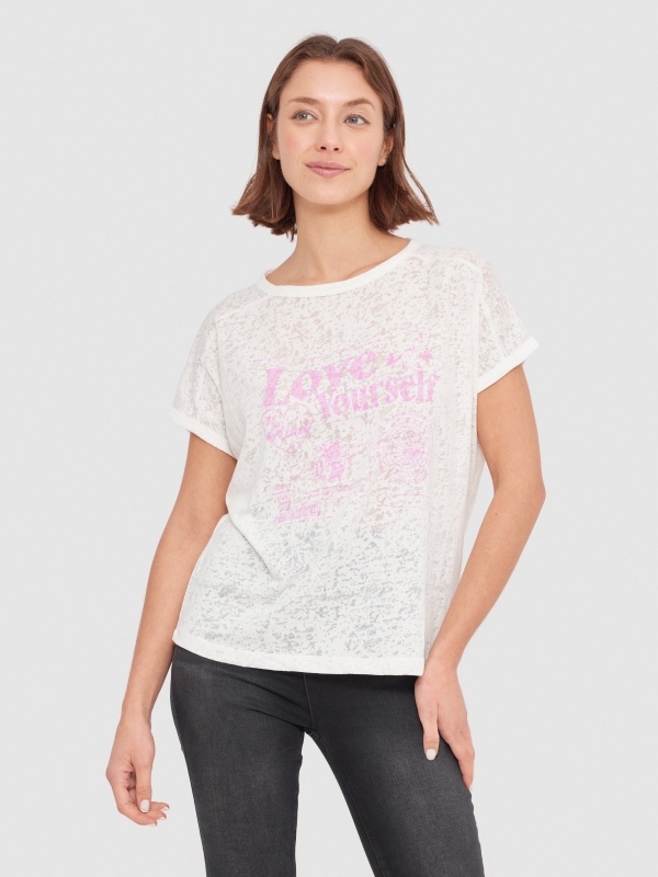 Camiseta Love Yourself blanco roto vista media frontal