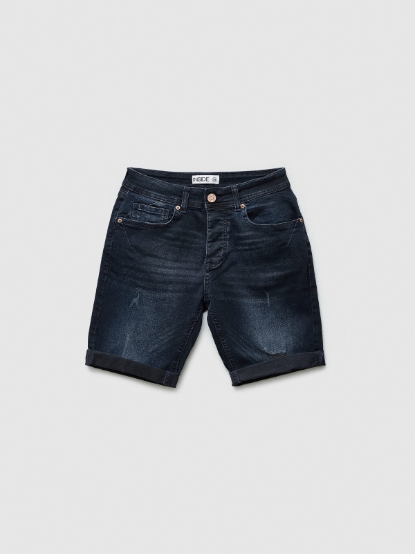  Bermuda denim rasgado azul escuro azul