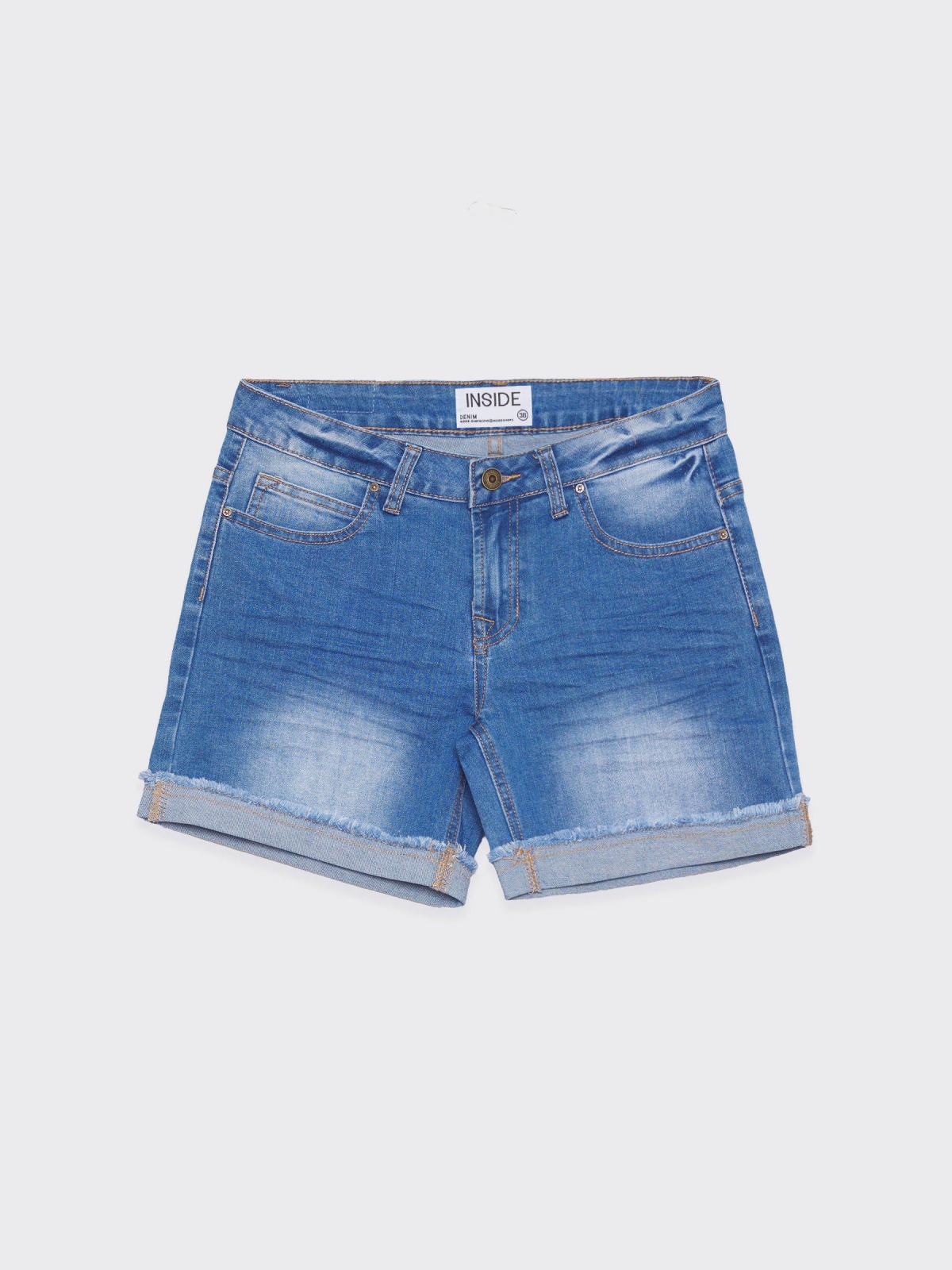  Short denim bajo desflecado vuelta azul