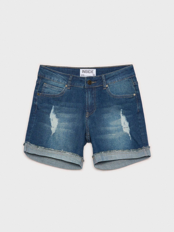  Short denim rotos bajo desflecado azul