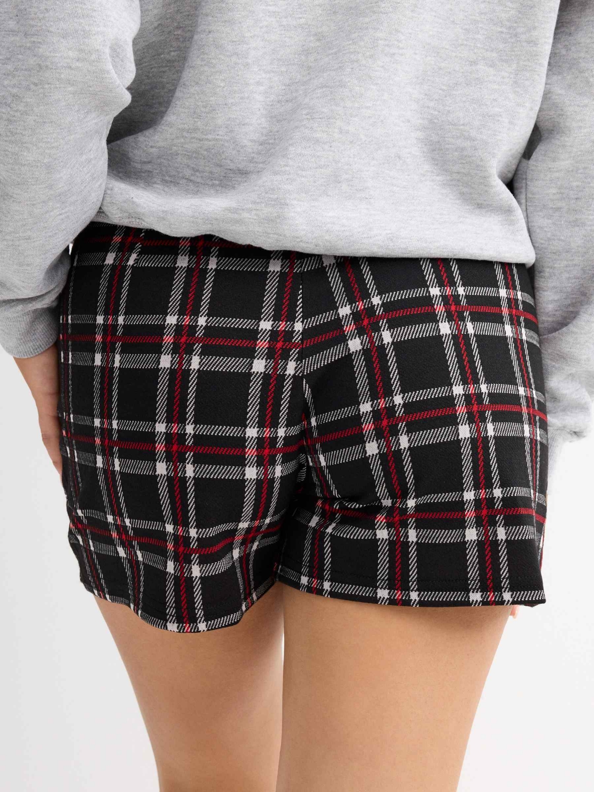 Red plaid skort with buttons black back detail view