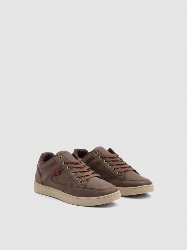 Brown casual sneaker brown 45º front view