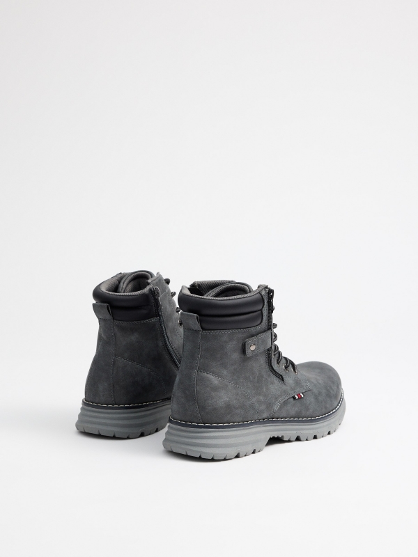 Grey mountaineering boot dark grey 45º back view