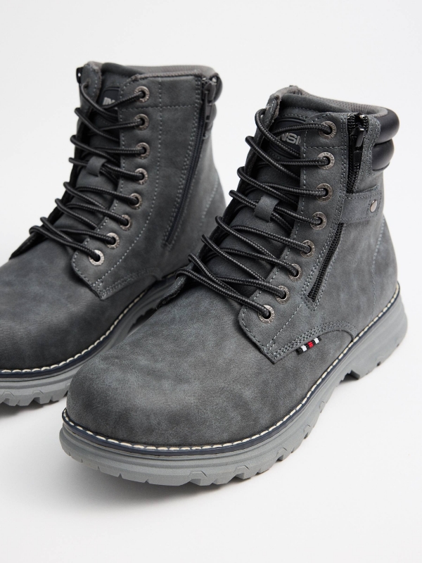 Grey mountaineering boot dark grey detail view