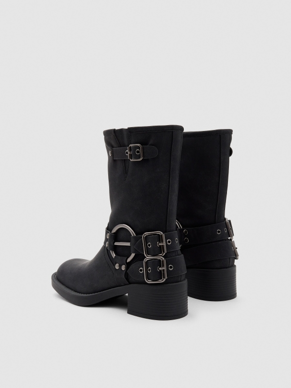 Mid-calf boots with straps black 45º back view