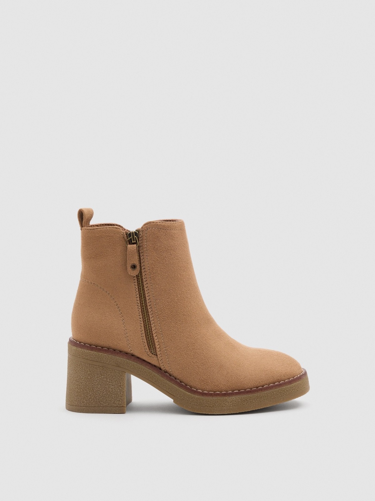 Basic ankle boots with wide camel heel beige profile view