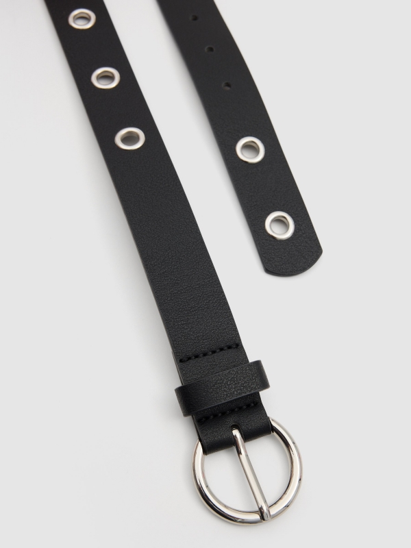 White leatherette belt eyelets black buckle