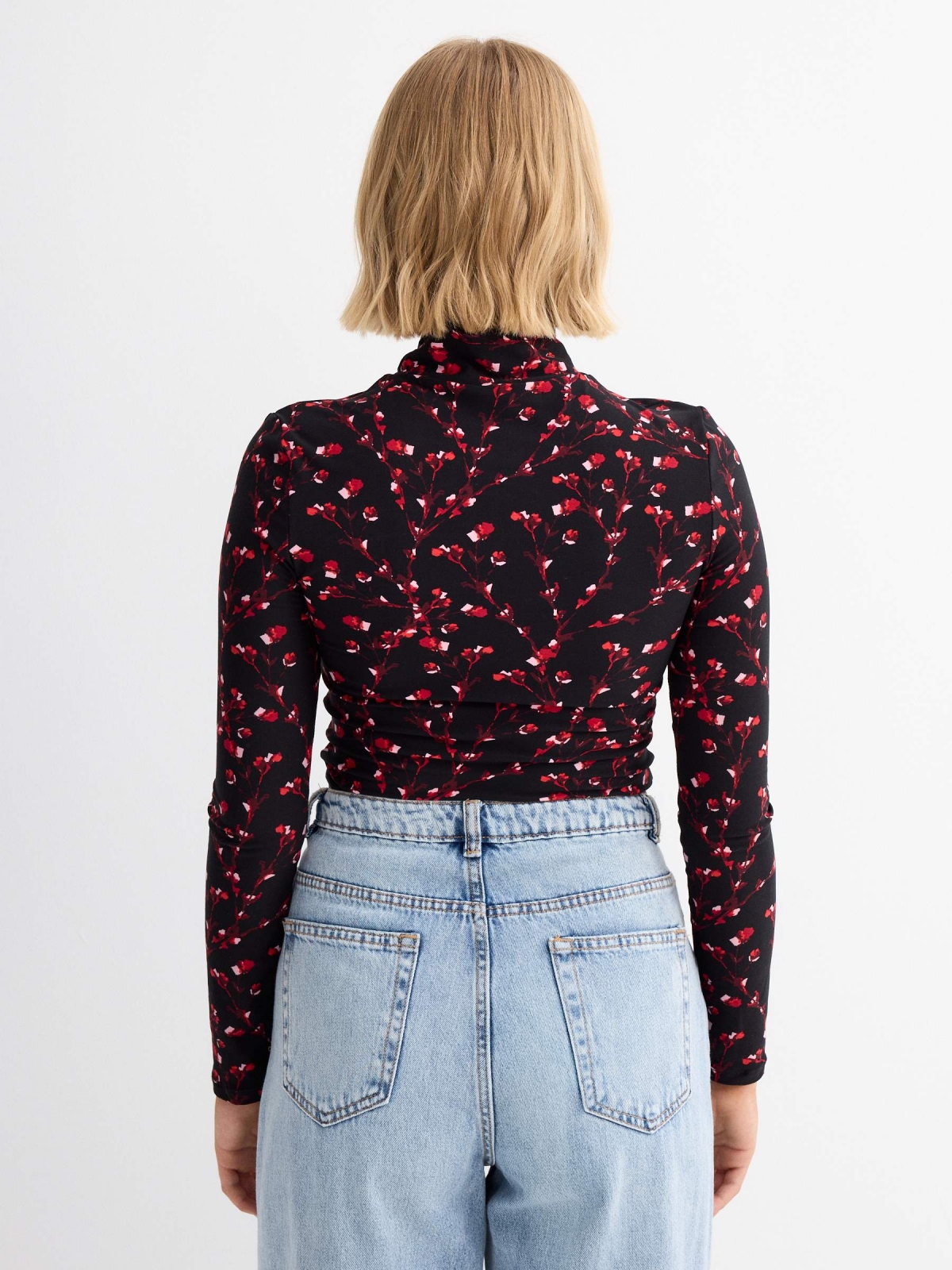 Long sleeve flower turtleneck t-shirt multicolor middle back view