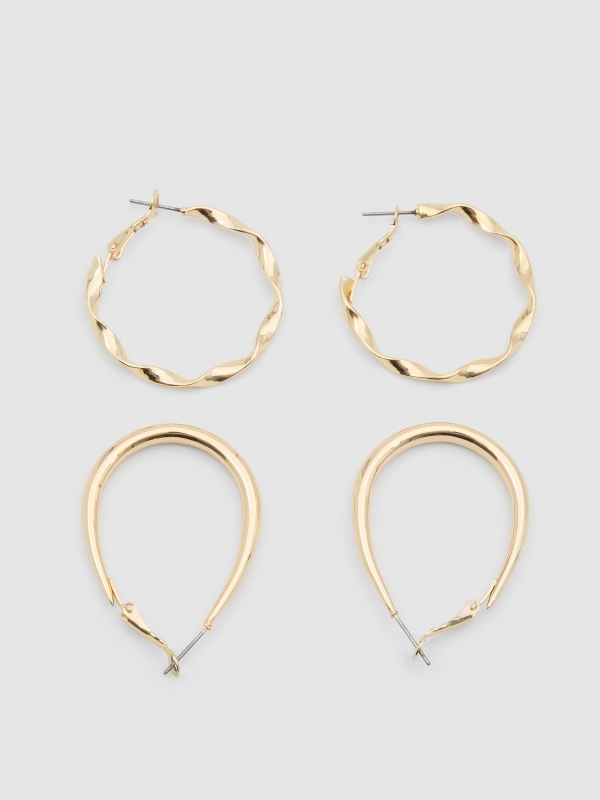 Gold plated hoop earrings set 6 pack golden/silver detail view