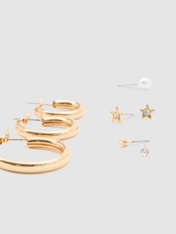 Gold plated earrings set 9 pack golden/silver detail view