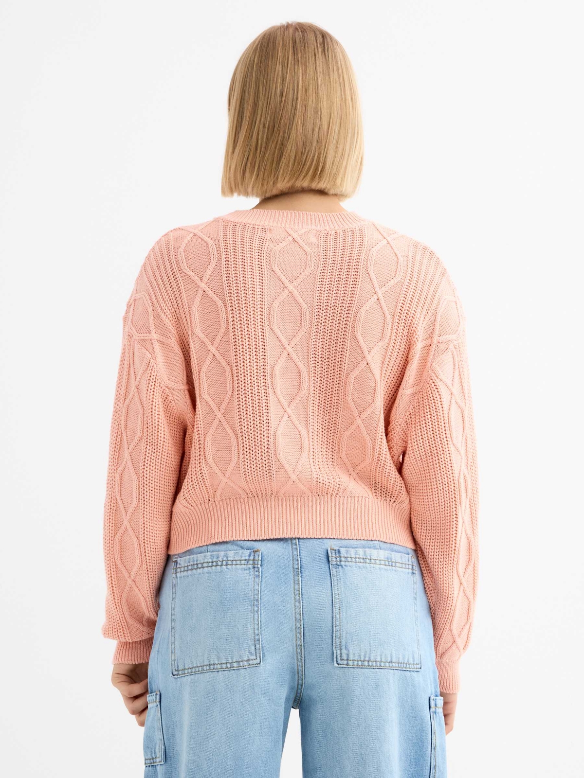 Eights crop sweater peach middle back view