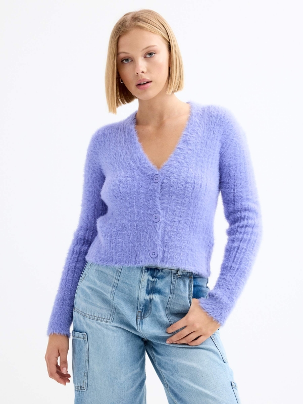 Cardigan de malha com efeito de pelo