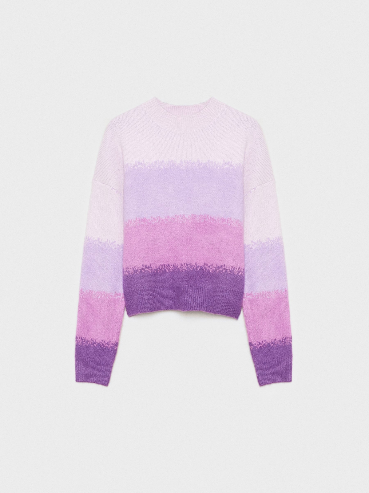  Striped knitted sweater mauve front view