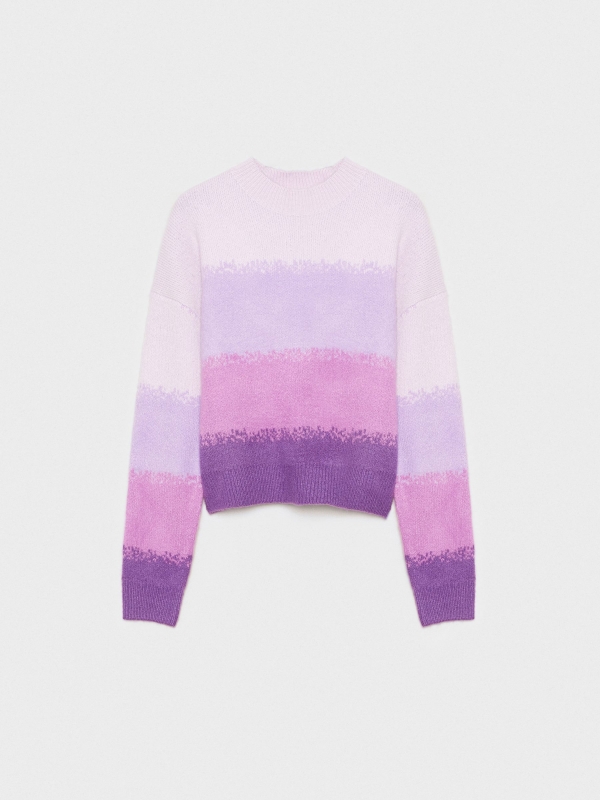  Striped knitted sweater mauve front view