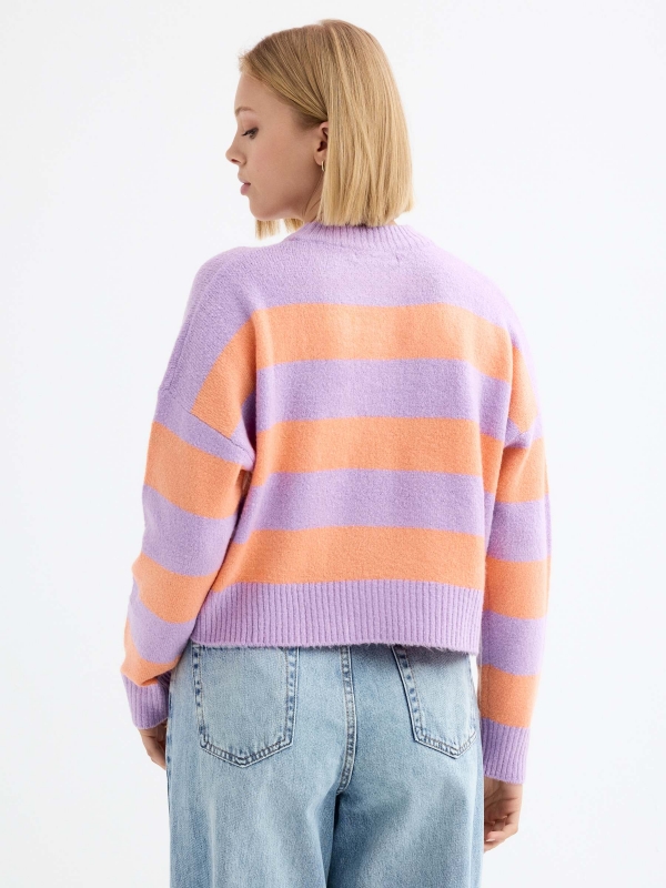 Oversized striped crop sweater lilac middle back view