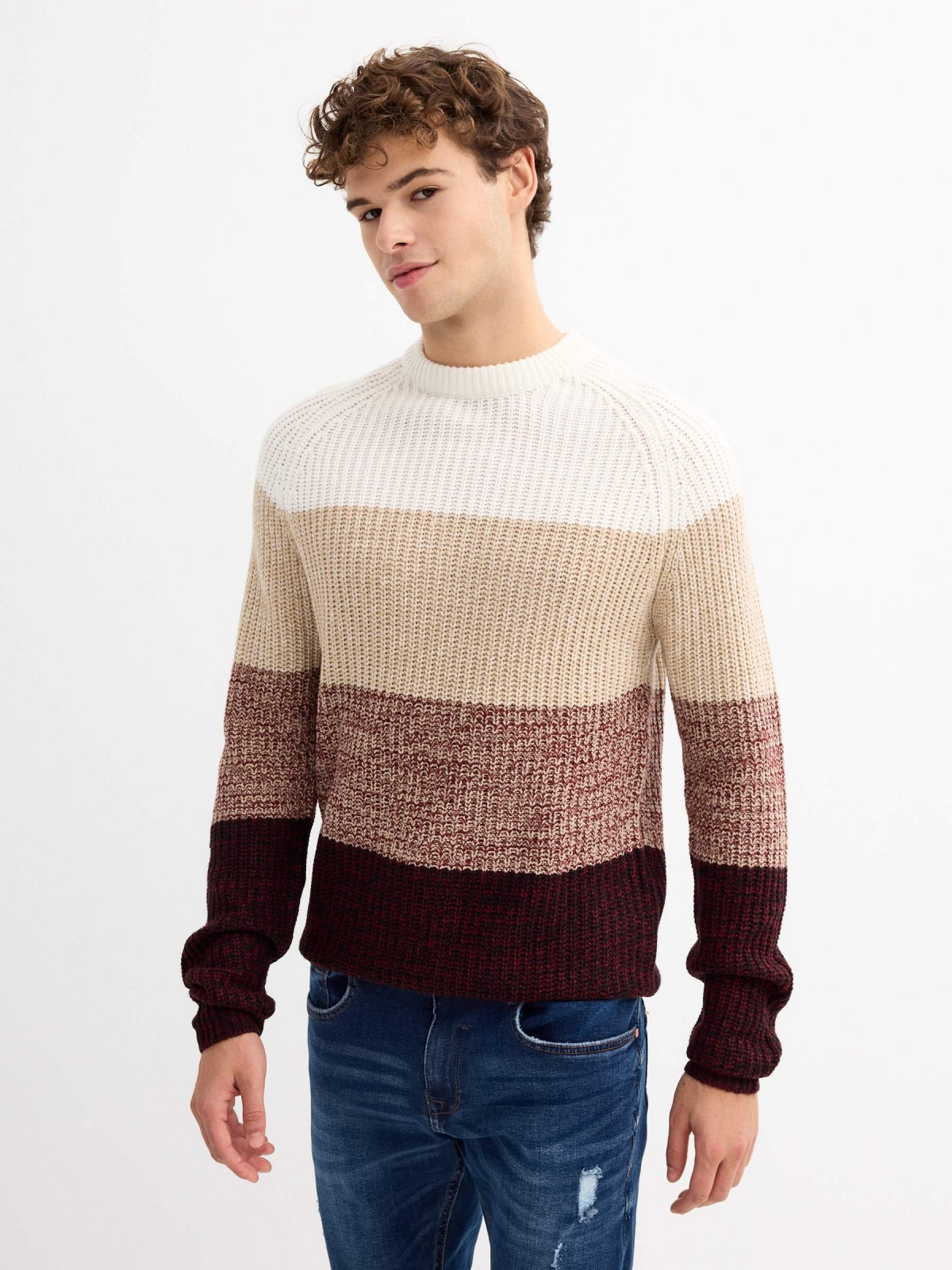 Striped jumper from torzal burgundy middle front view