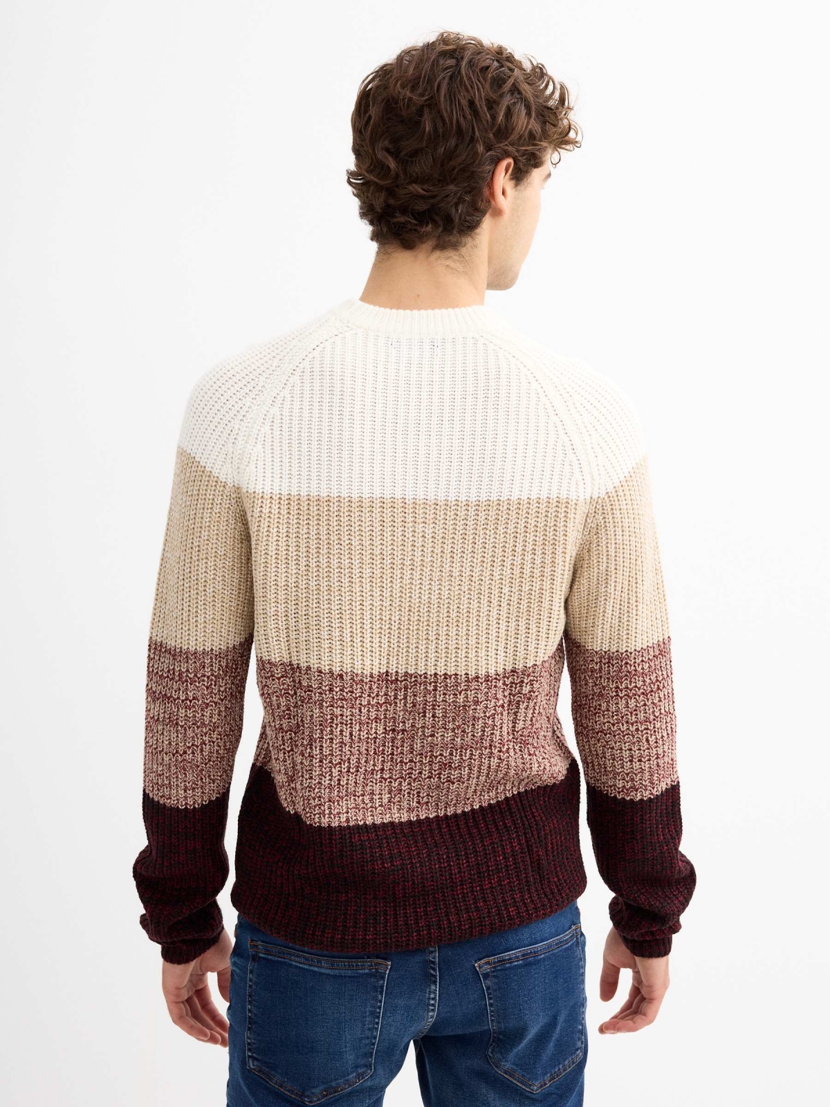 Striped jumper from torzal burgundy middle back view