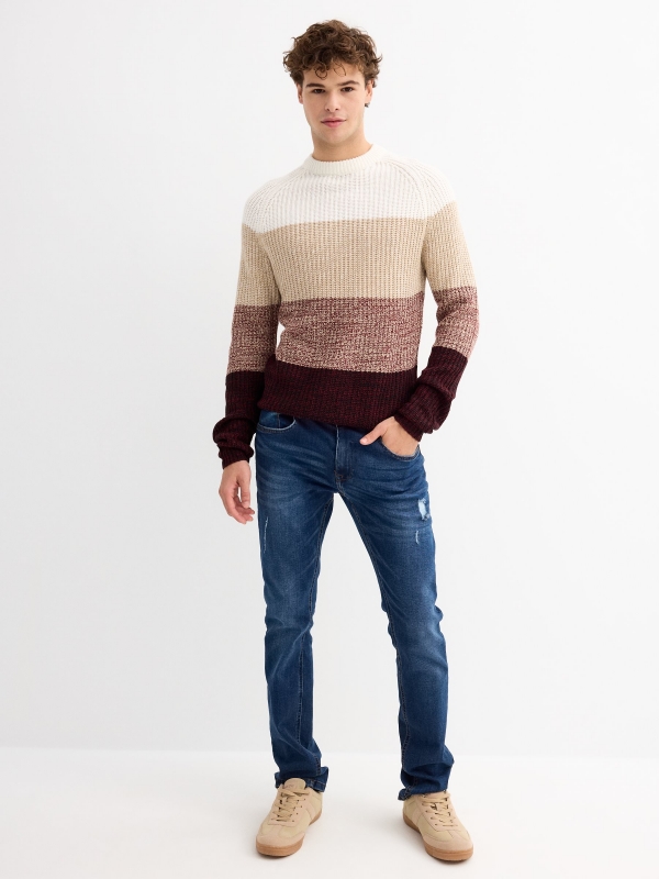 Striped jumper from torzal burgundy general front view