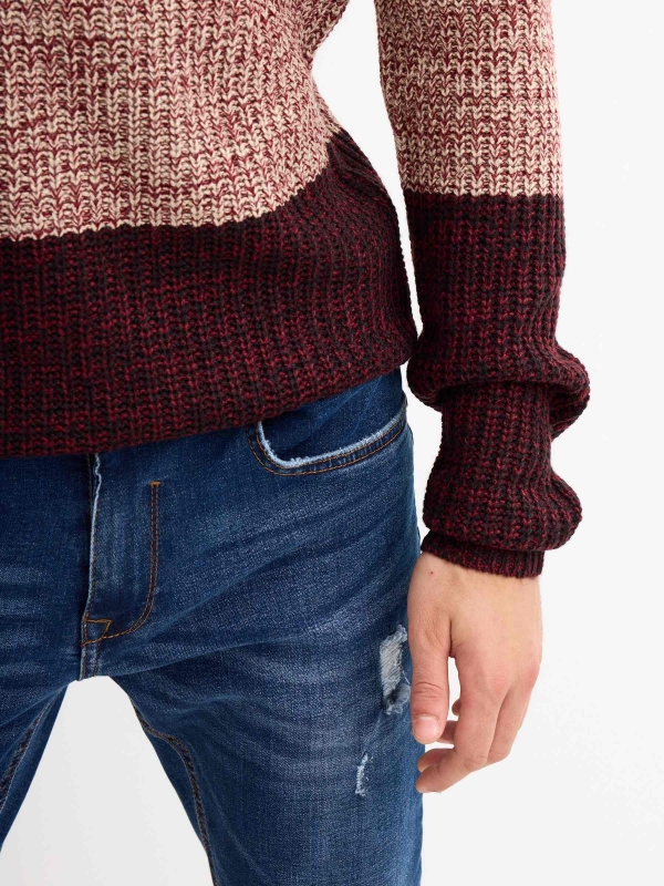 Striped jumper from torzal burgundy detail view