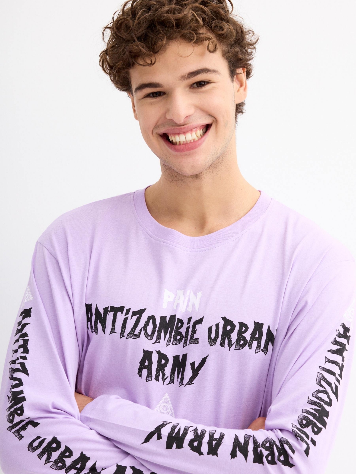 Antizombi T-shirt mauve detail view