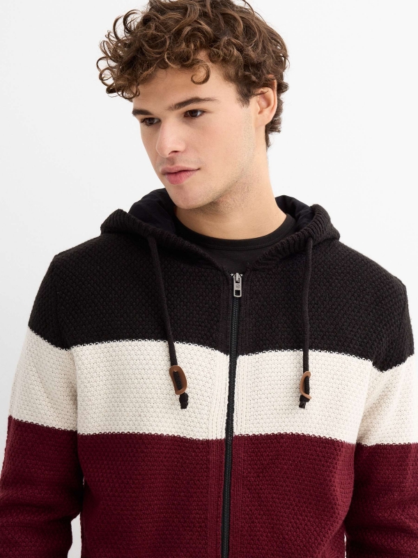  Hooded cardigan burgundy