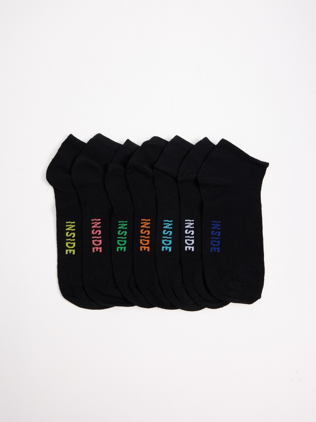 Pack of 7 black ankle socks black middle back view