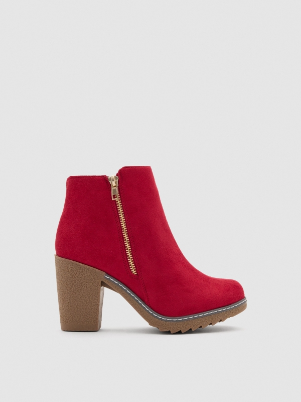 Botas com salto e zíper duplo vermelho vista perfil