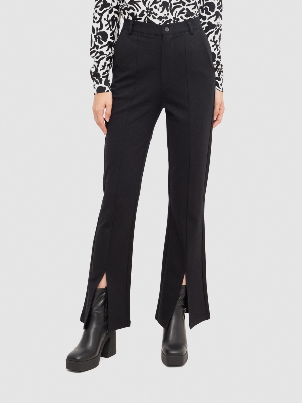 Flared dress pants with opening black middle back view