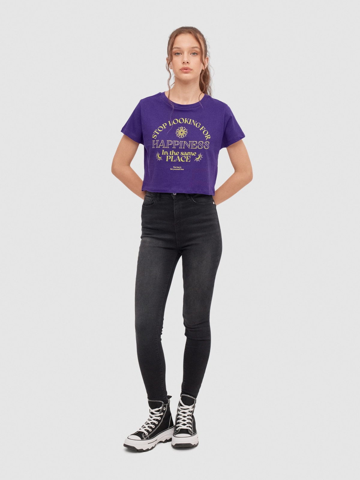 Happiness crop top violet front view