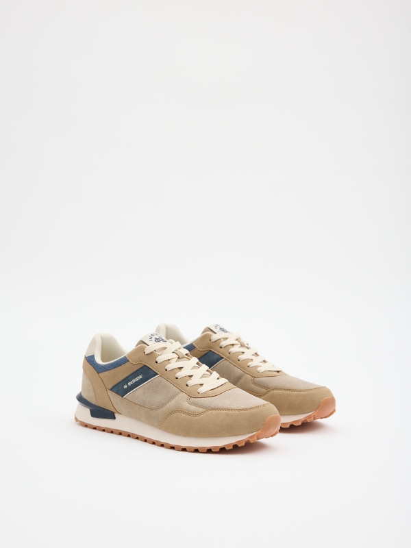 Beige combined running sneakers beige 45º front view