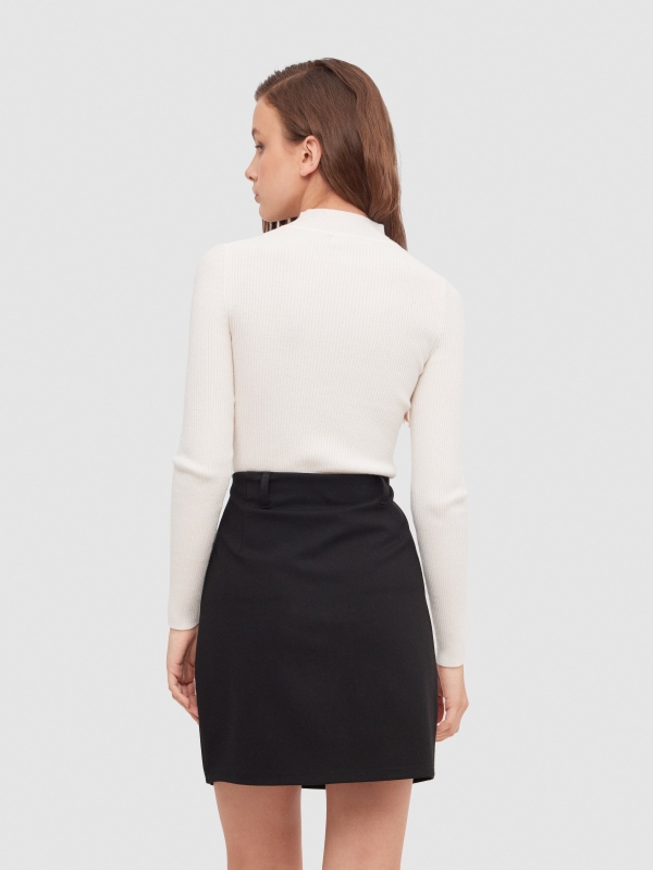 Black mini slim skirt with belt black middle back view