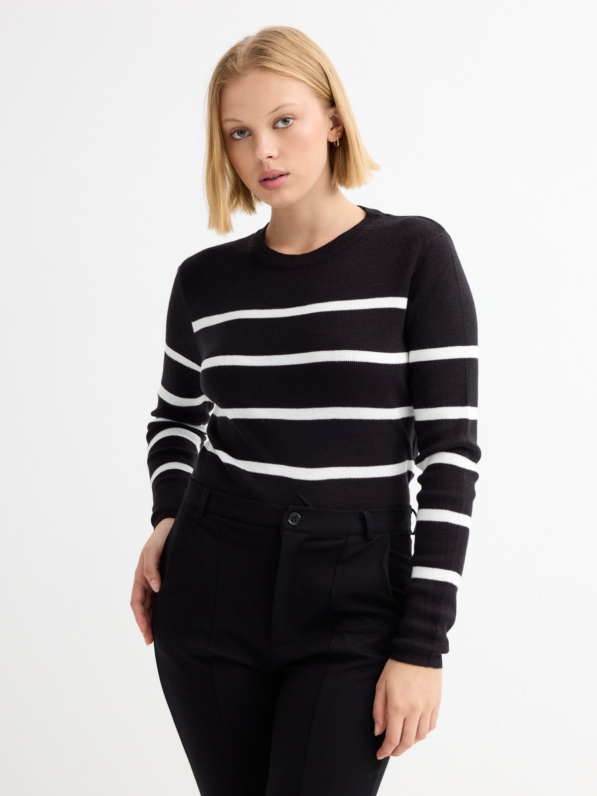 Black and white striped crop jumper