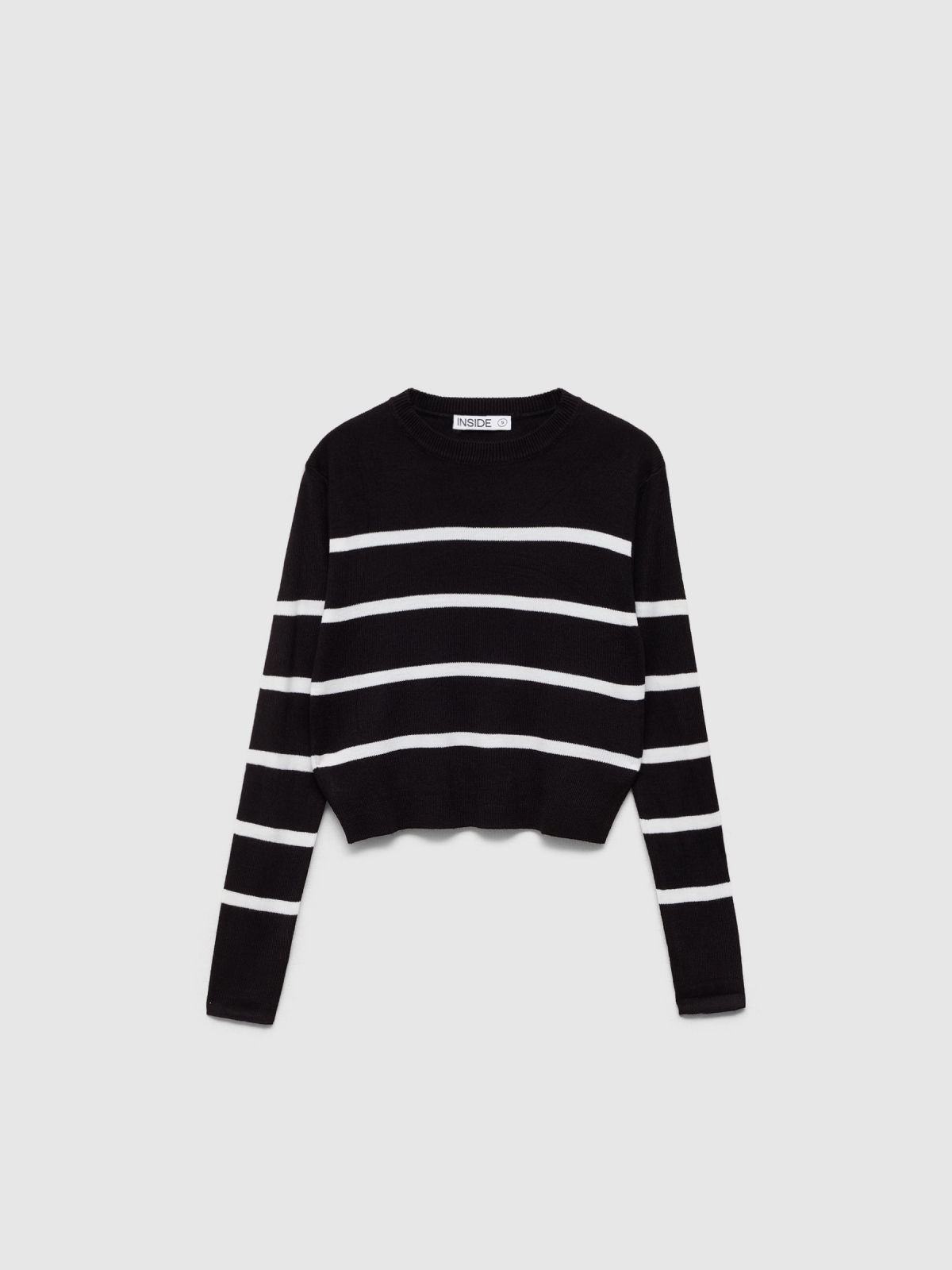  Black and white striped crop jumper black front view