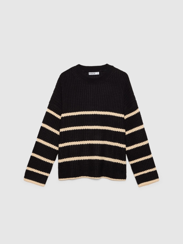  Oversize knitted sweater black stripes black front view